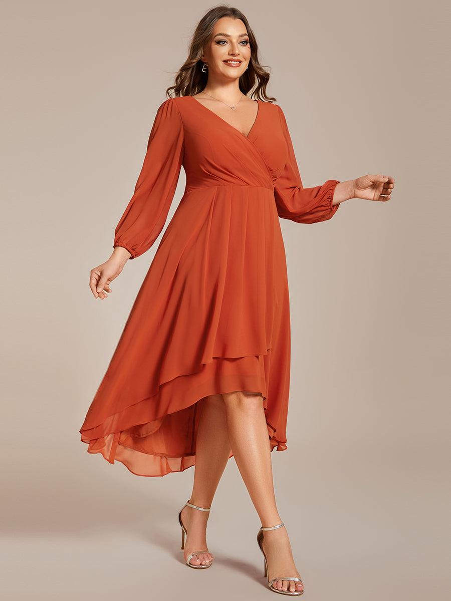 Grande Taille Robe invité de mariage mi-longue manches longues ourlet asymétrique #Couleur_Burnt Orange