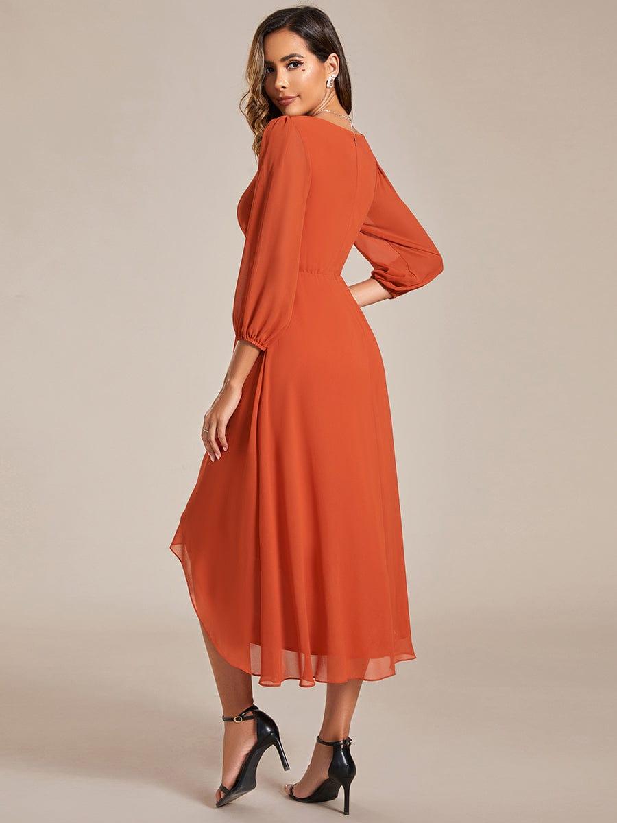 Robe invité de mariage mi-longue manches longues ourlet asymétrique #Couleur_Burnt Orange