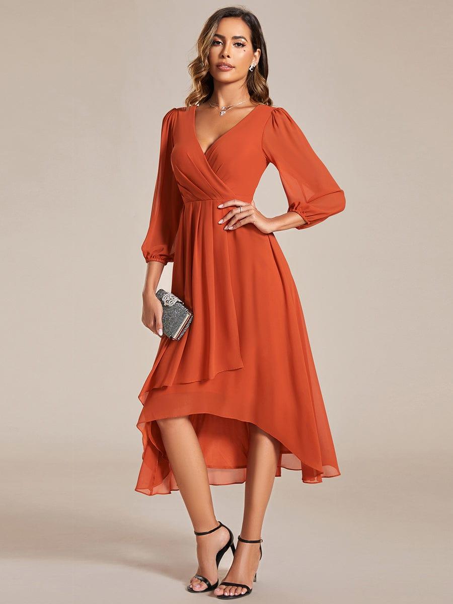 Robe invité de mariage mi-longue manches longues ourlet asymétrique #Couleur_Burnt Orange