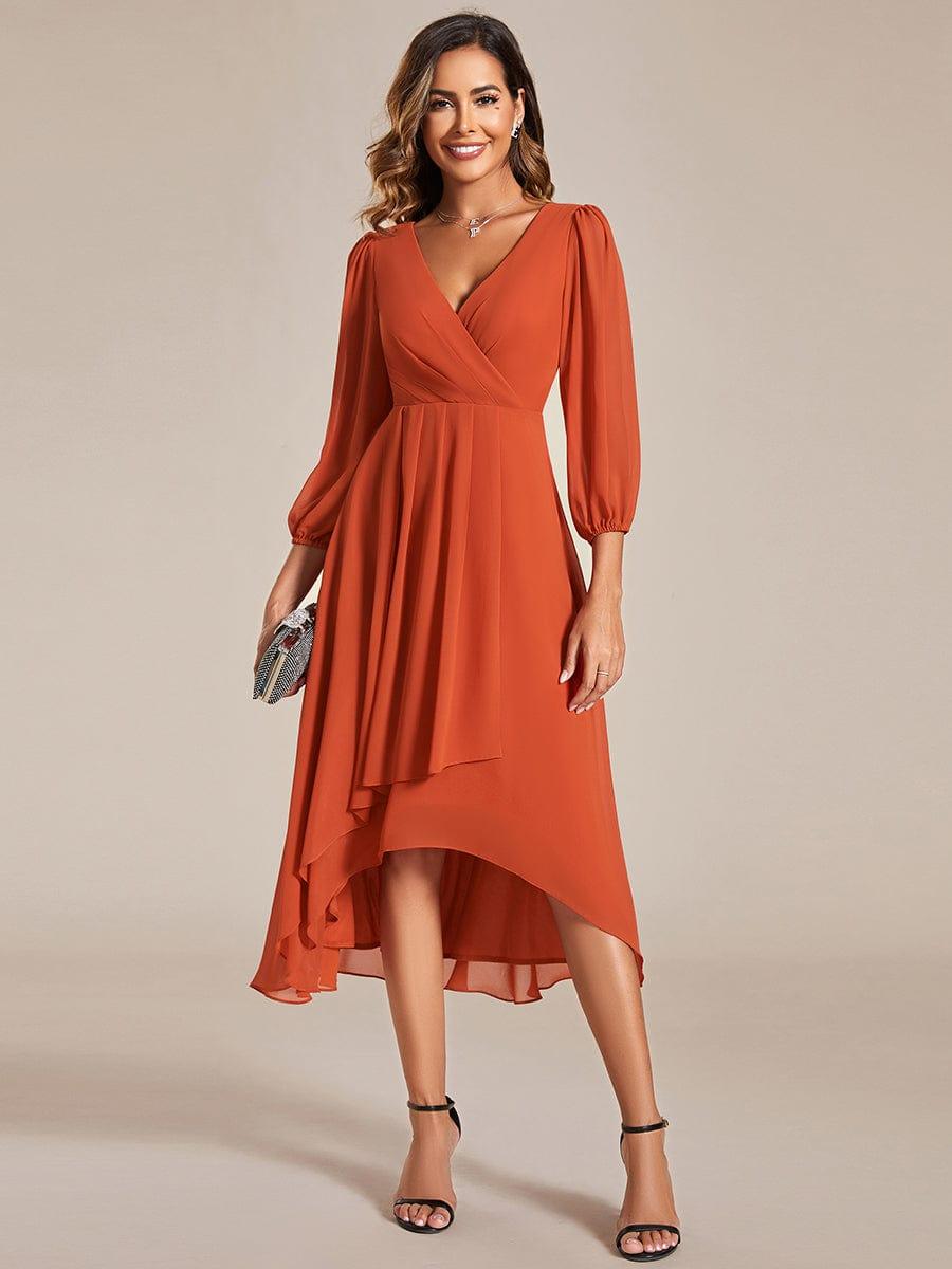 Robe invité de mariage mi-longue manches longues ourlet asymétrique #Couleur_Burnt Orange