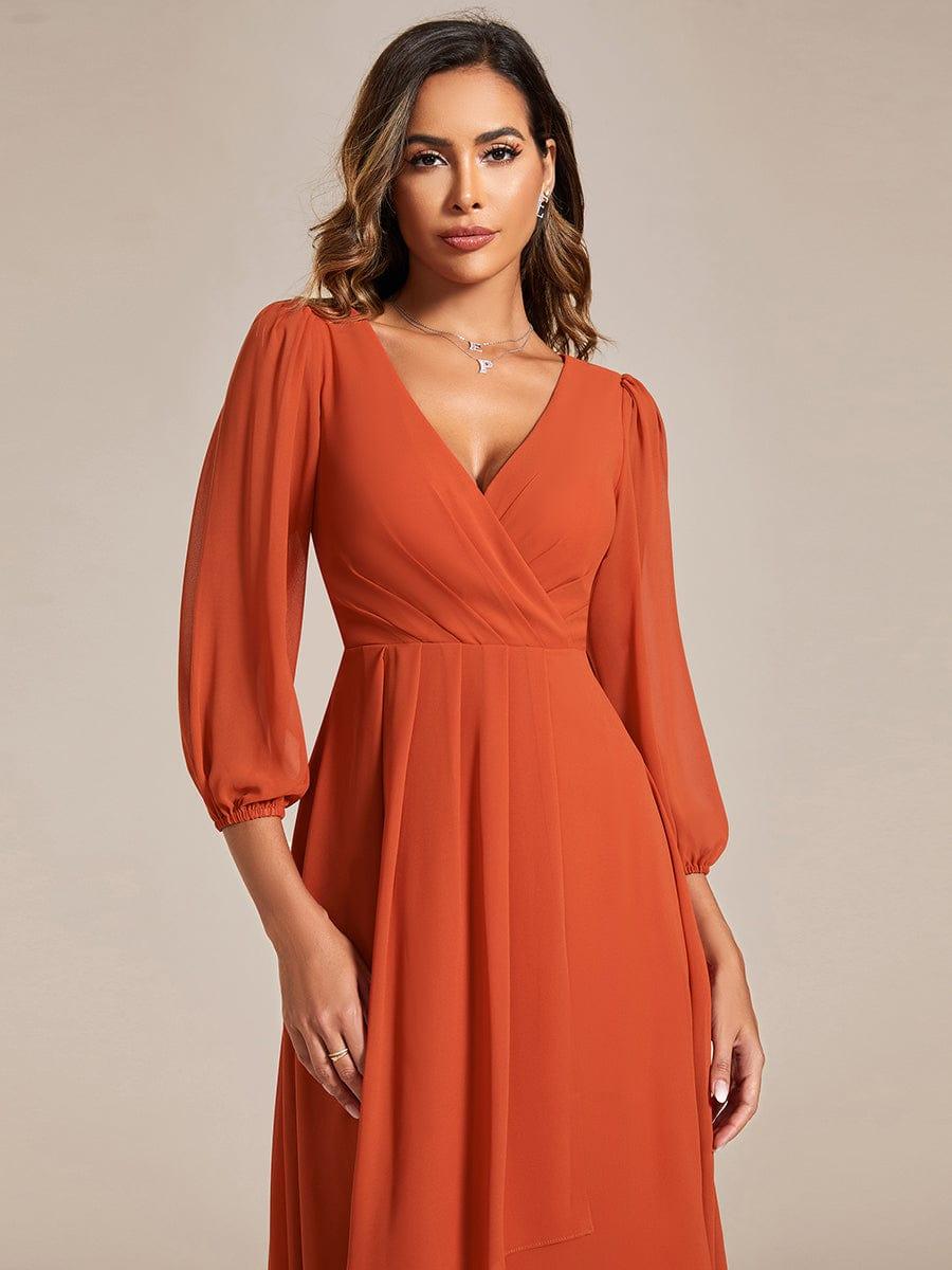 Robe invité de mariage mi-longue manches longues ourlet asymétrique #Couleur_Burnt Orange
