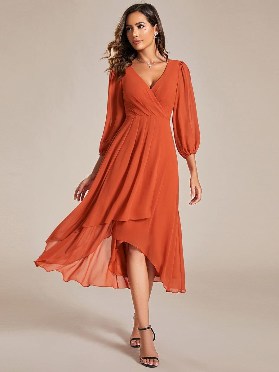 Robe invité de mariage mi-longue manches longues ourlet asymétrique #Couleur_Burnt Orange