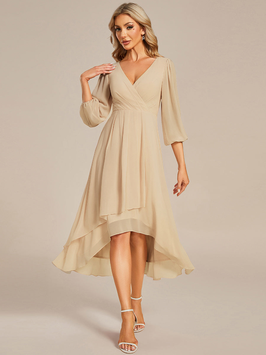 Robe invité de mariage mi-longue manches 3/4 ourlet asymétrique #Couleur_Charbon