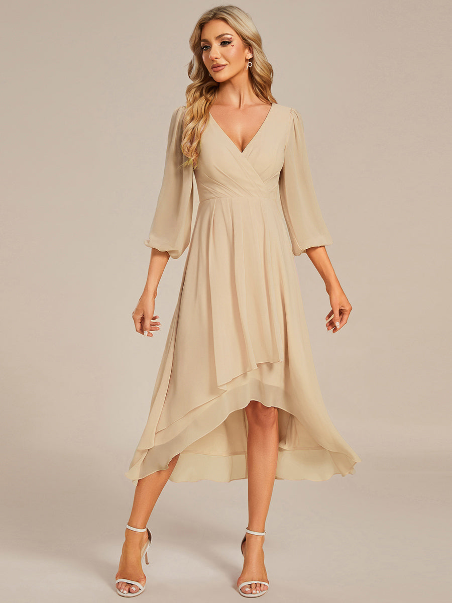 Robe invité de mariage mi-longue manches 3/4 ourlet asymétrique #Couleur_Charbon