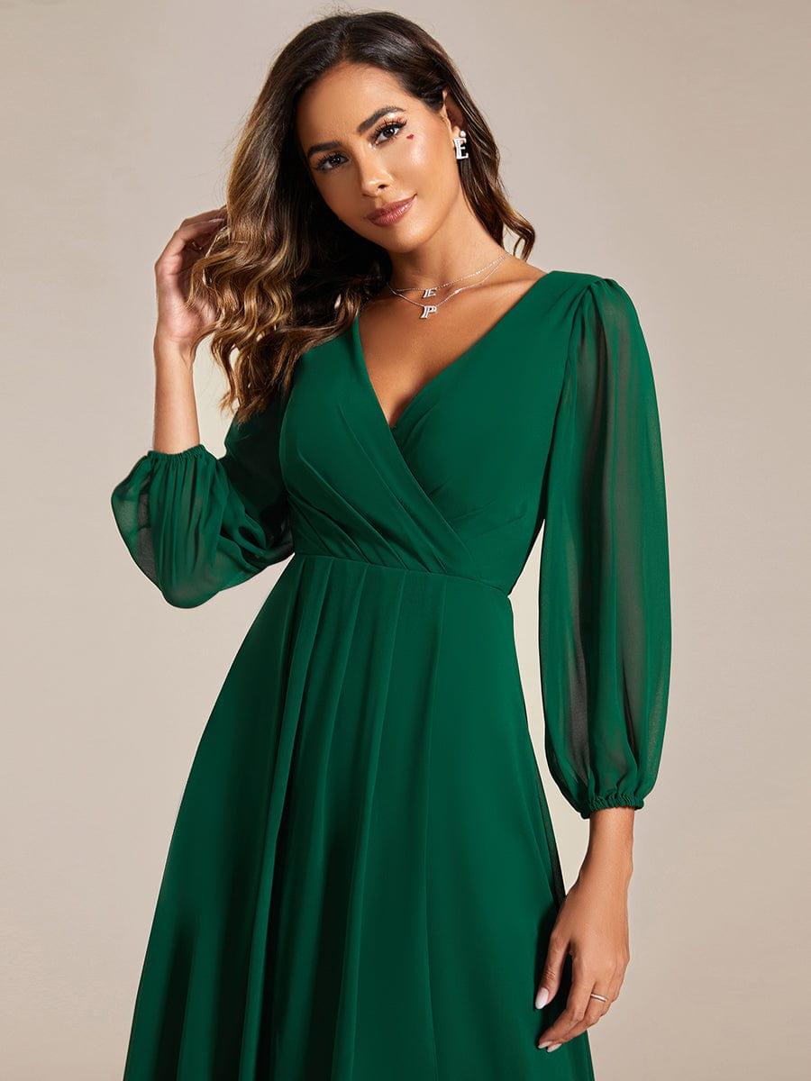 Robe invité de mariage mi-longue manches longues ourlet asymétrique #Couleur_Vert Fonce