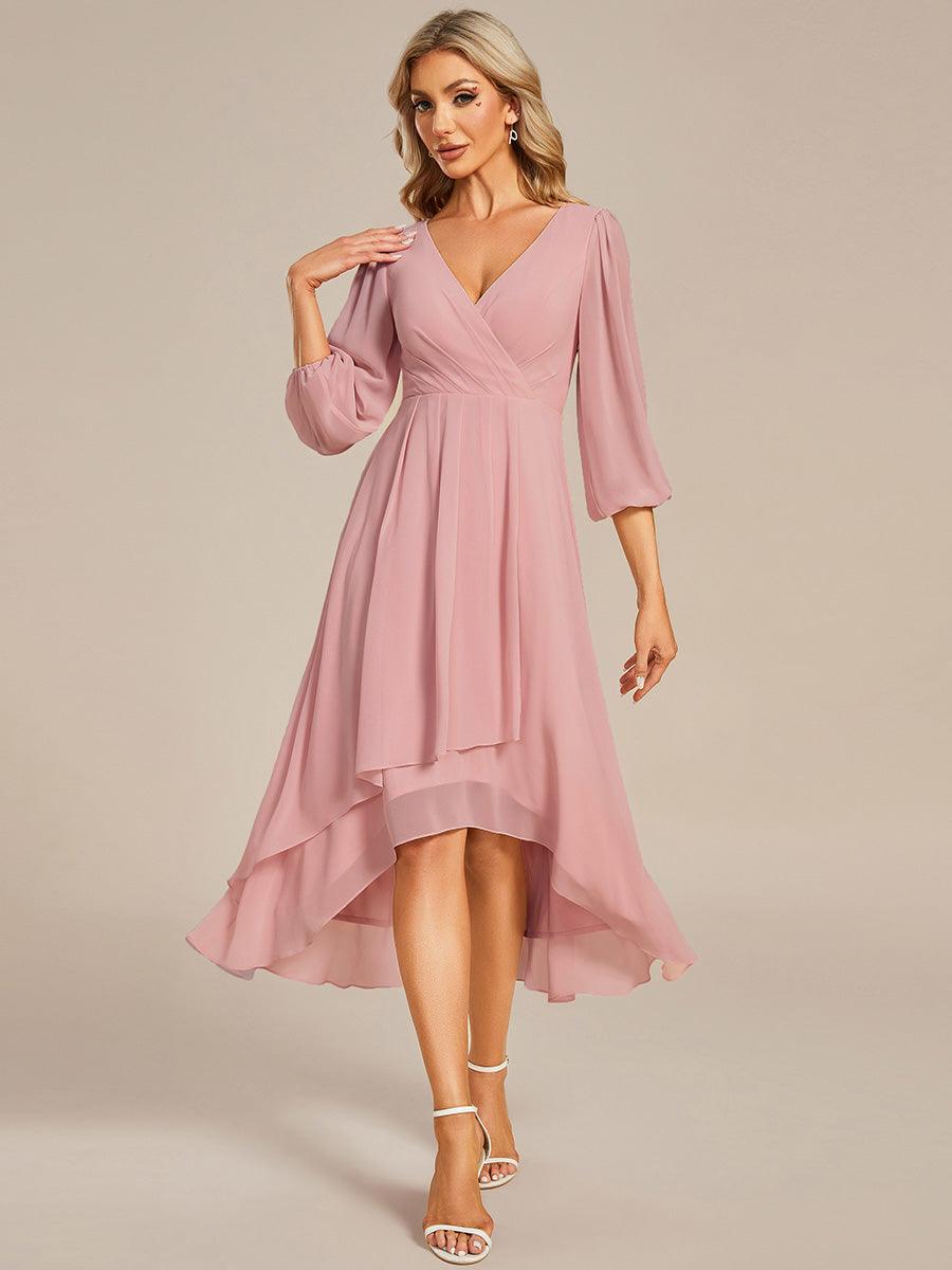 Robes de demoiselle d'honneur à manches longues et ourlet asymétrique #Couleur_Rose fumee