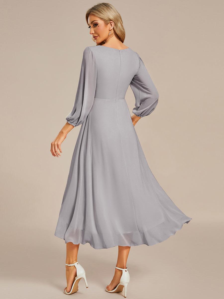 Robe invité de mariage mi-longue manches longues ourlet asymétrique #Couleur_Gris