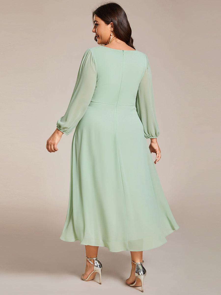 Grande Taille Robe invité de mariage mi-longue manches longues ourlet asymétrique #Couleur_Menthe Verte