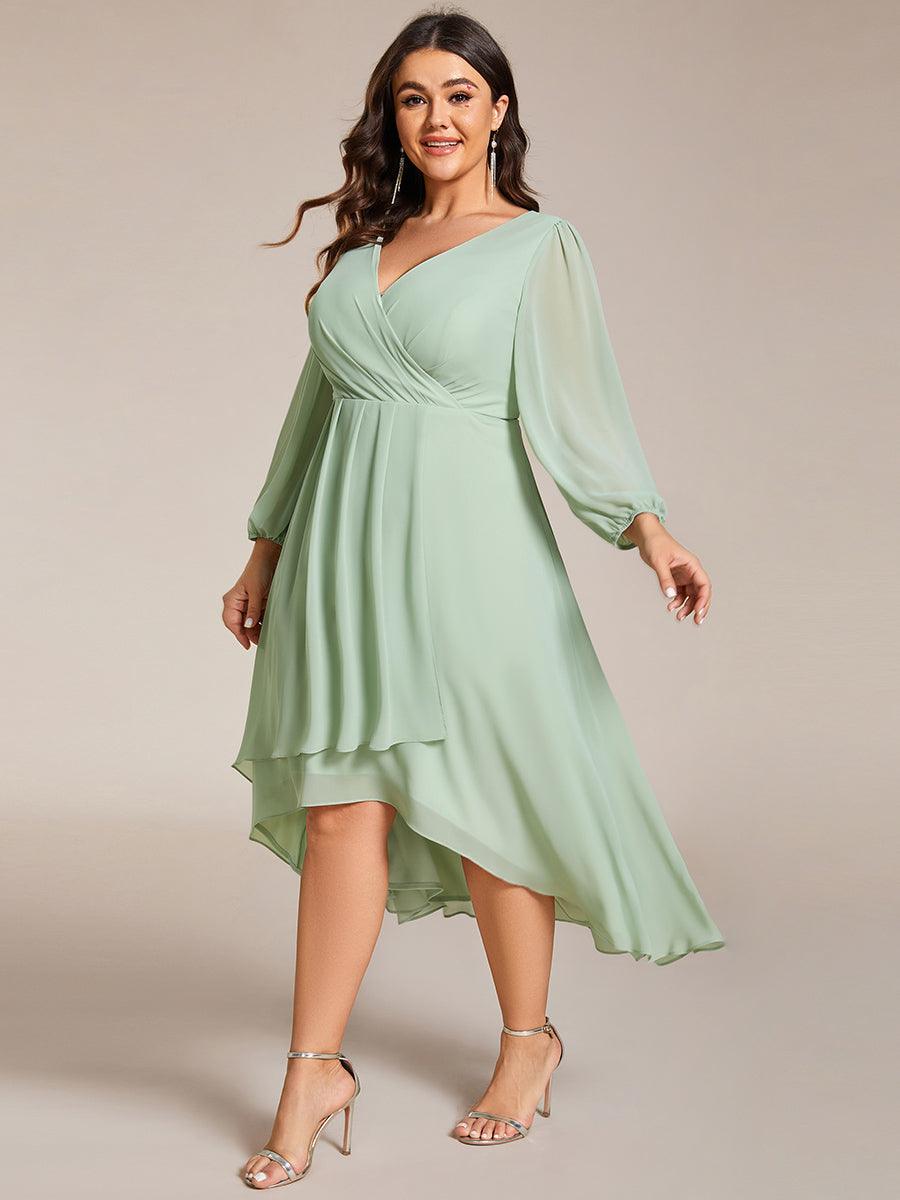 Grande Taille Robe invité de mariage mi-longue manches longues ourlet asymétrique #Couleur_Menthe Verte
