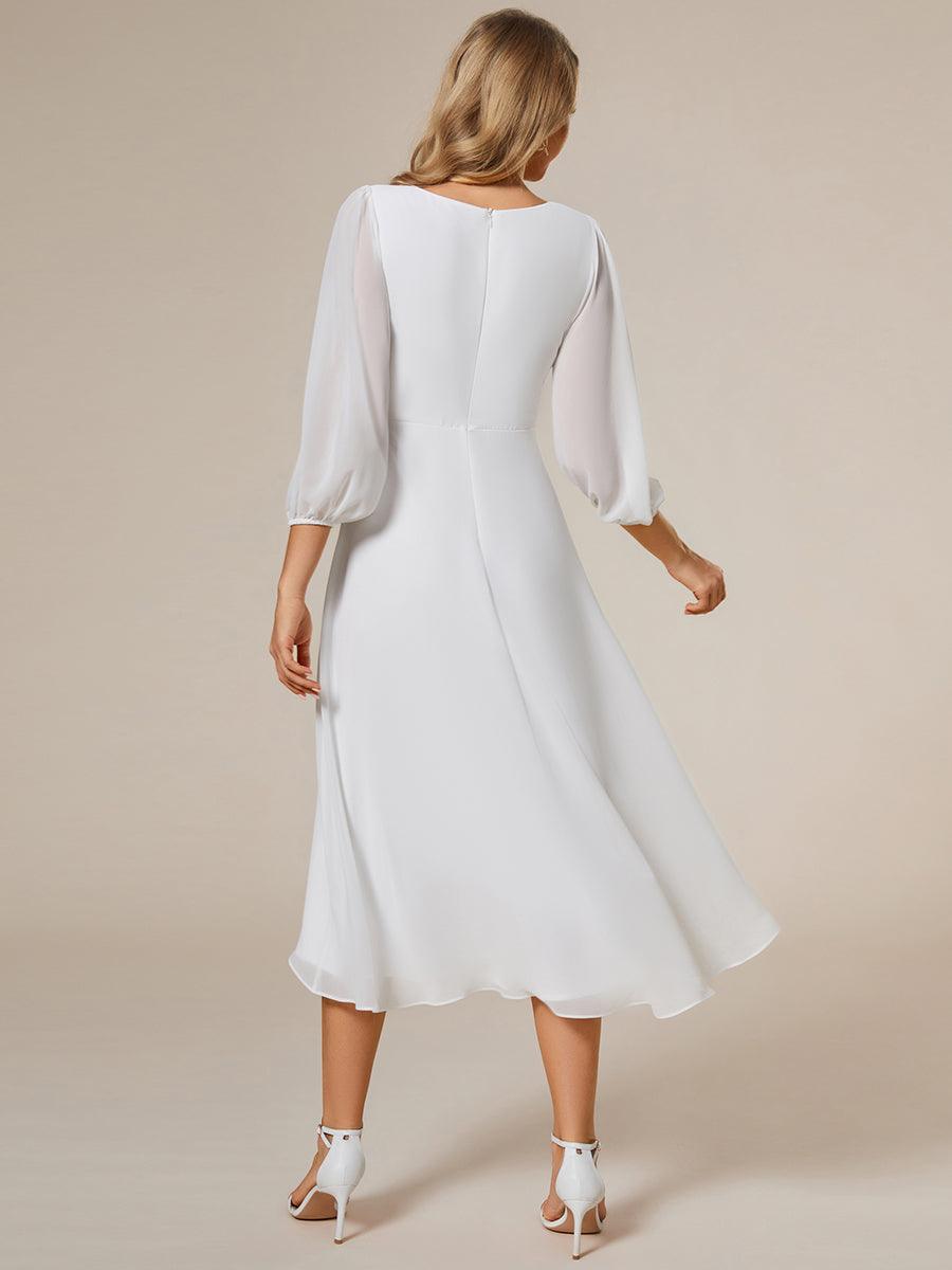 Robe invité de mariage mi-longue manches longues ourlet asymétrique #Couleur_Blanc