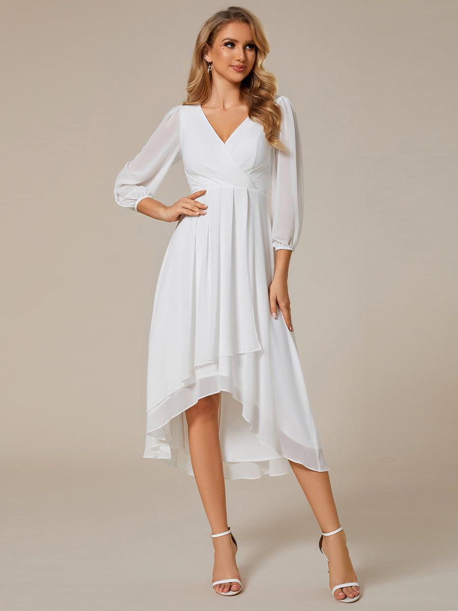 Robe invité de mariage mi-longue manches longues ourlet asymétrique #Couleur_Blanc