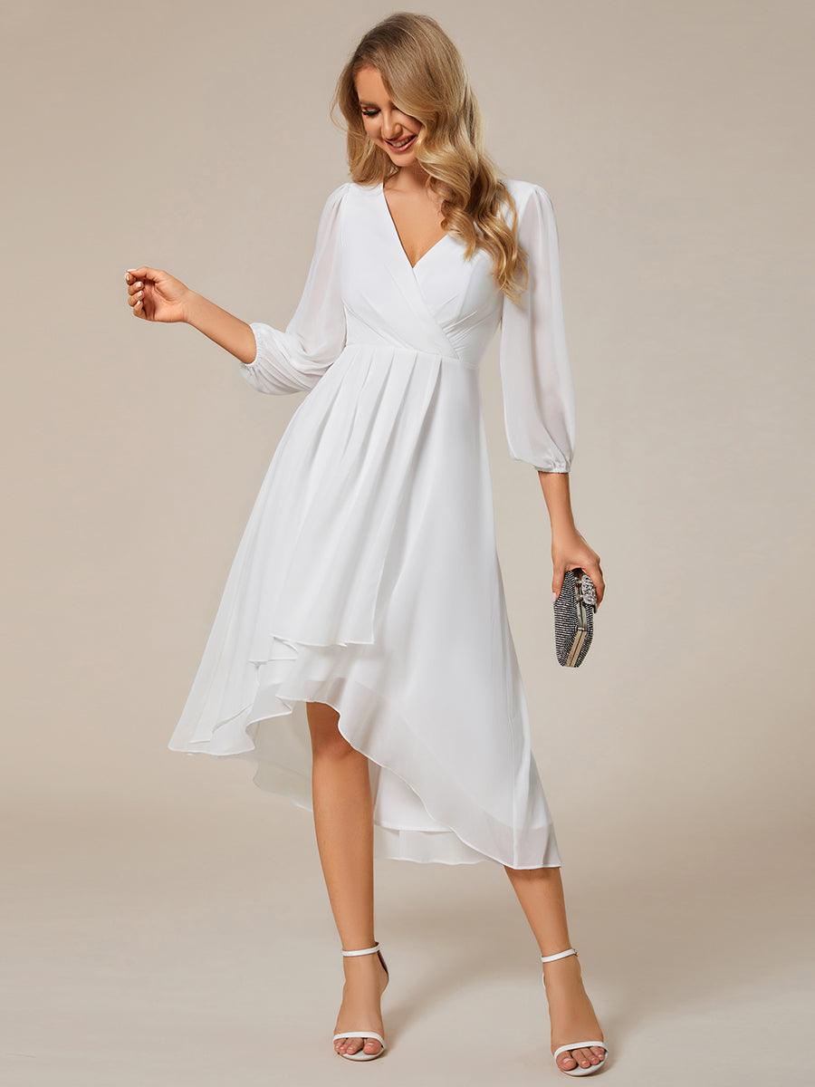 Robe invité de mariage mi-longue manches longues ourlet asymétrique #Couleur_Blanc