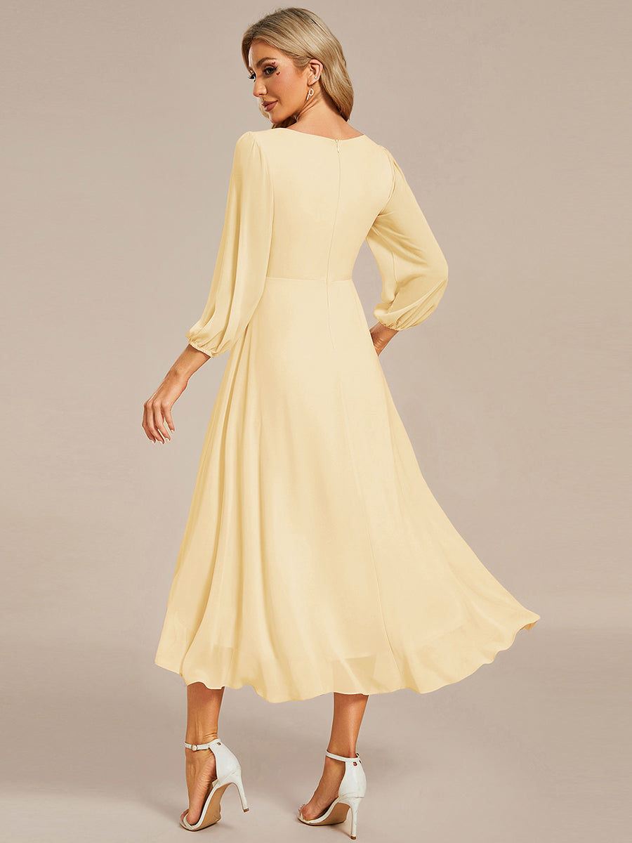 Robe d'invitée de mariage en mousseline à manches longues et col en V #Couleur_Jaune