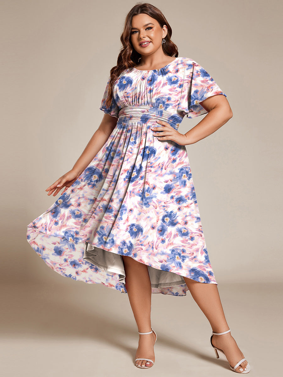 ever EDEN|Robe d'invité de mariage trapèze en mousseline fluide à encolure ronde et longueur au genou #Couleur_Azur Méditerranée