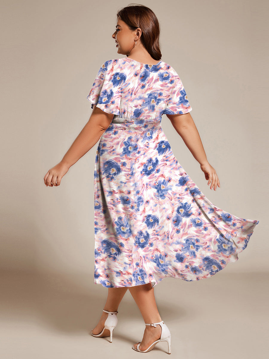 ever EDEN|Robe d'invité de mariage trapèze en mousseline fluide à encolure ronde et longueur au genou #Couleur_Azur Méditerranée