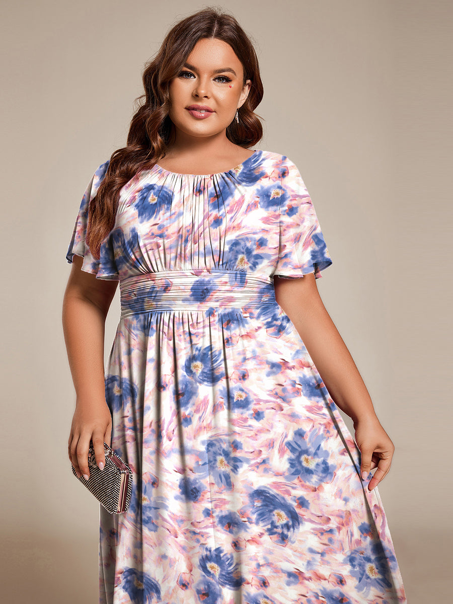 ever EDEN|Robe d'invité de mariage trapèze en mousseline fluide à encolure ronde et longueur au genou #Couleur_Azur Méditerranée