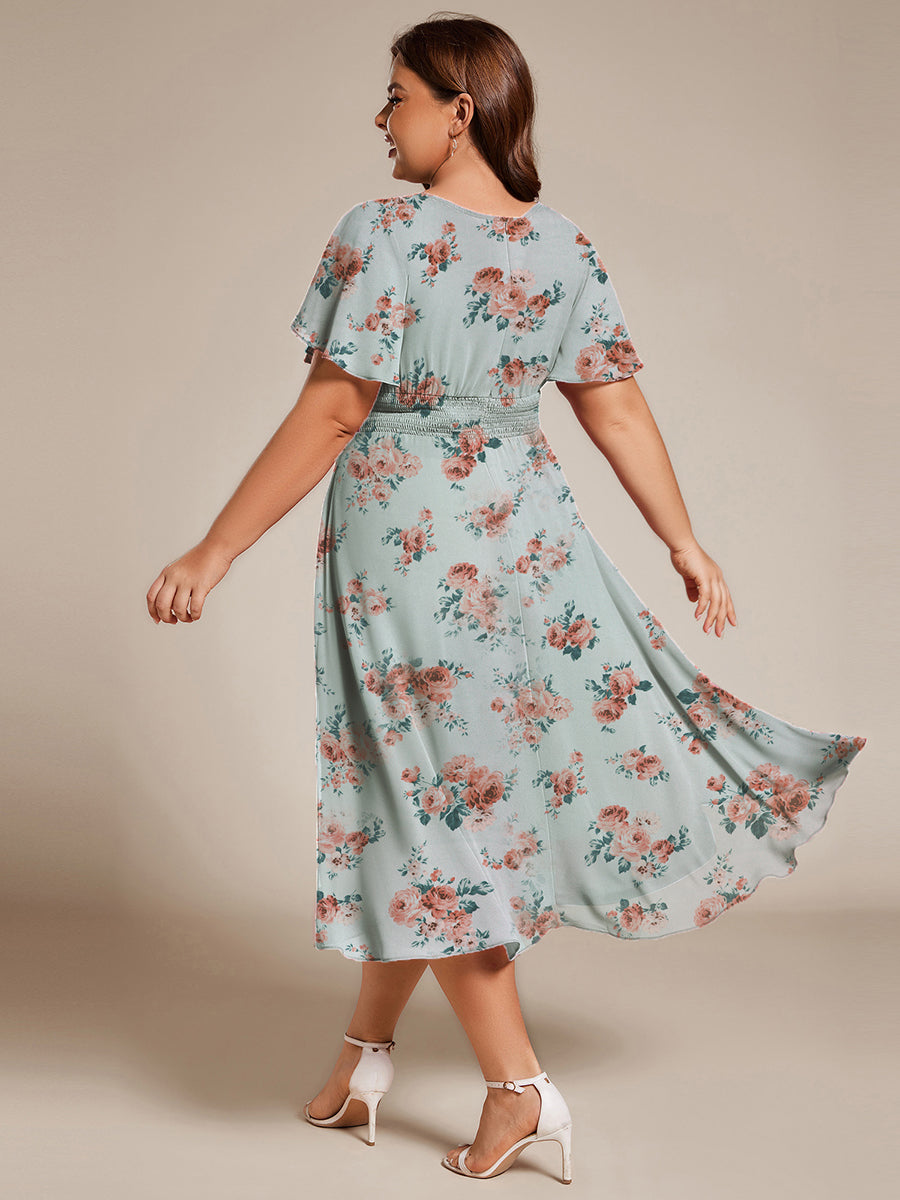 ever EDEN|Robe d'invité de mariage trapèze en mousseline fluide à encolure ronde et longueur au genou #Couleur_Floraison Ambrée