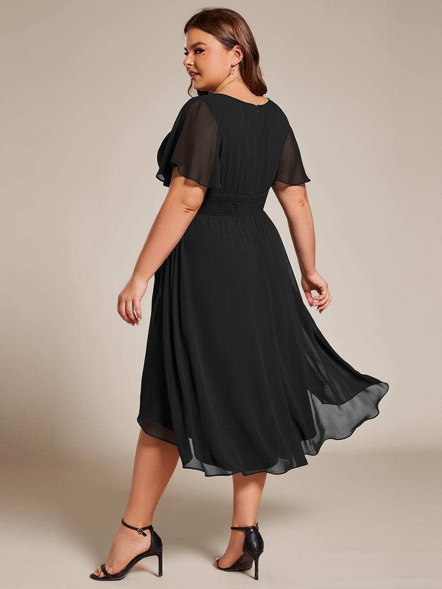 Robe d'invité de mariage trapèze en mousseline fluide à encolure ronde et longueur au genou #Couleur_Noir