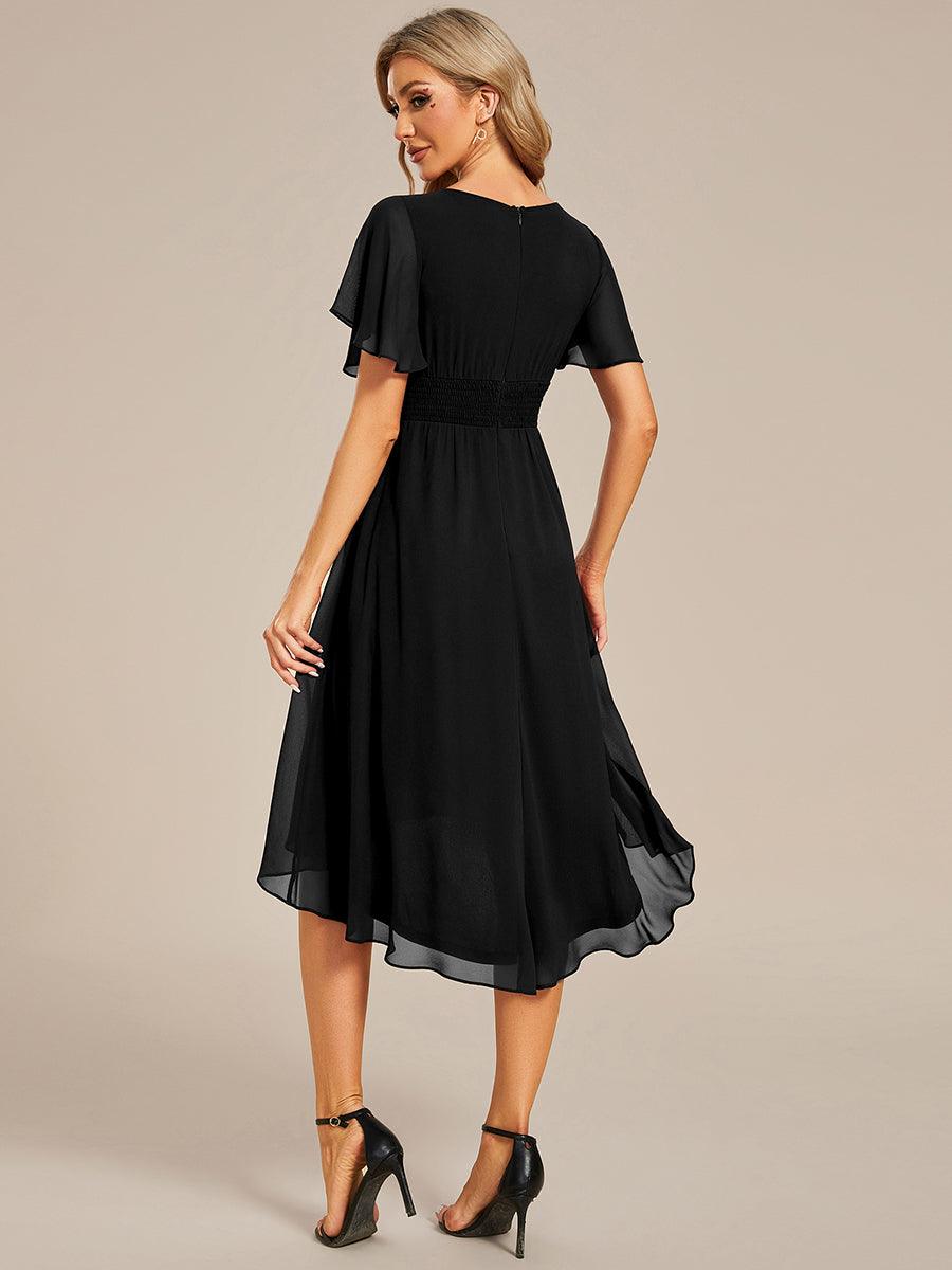 Robe d'invité de mariage trapèze en mousseline fluide à encolure ronde et longueur au genou #Couleur_Noir