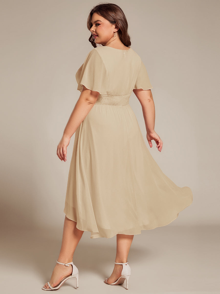 Robe d'invité de mariage trapèze en mousseline fluide à encolure ronde et longueur au genou #Couleur_Charbon