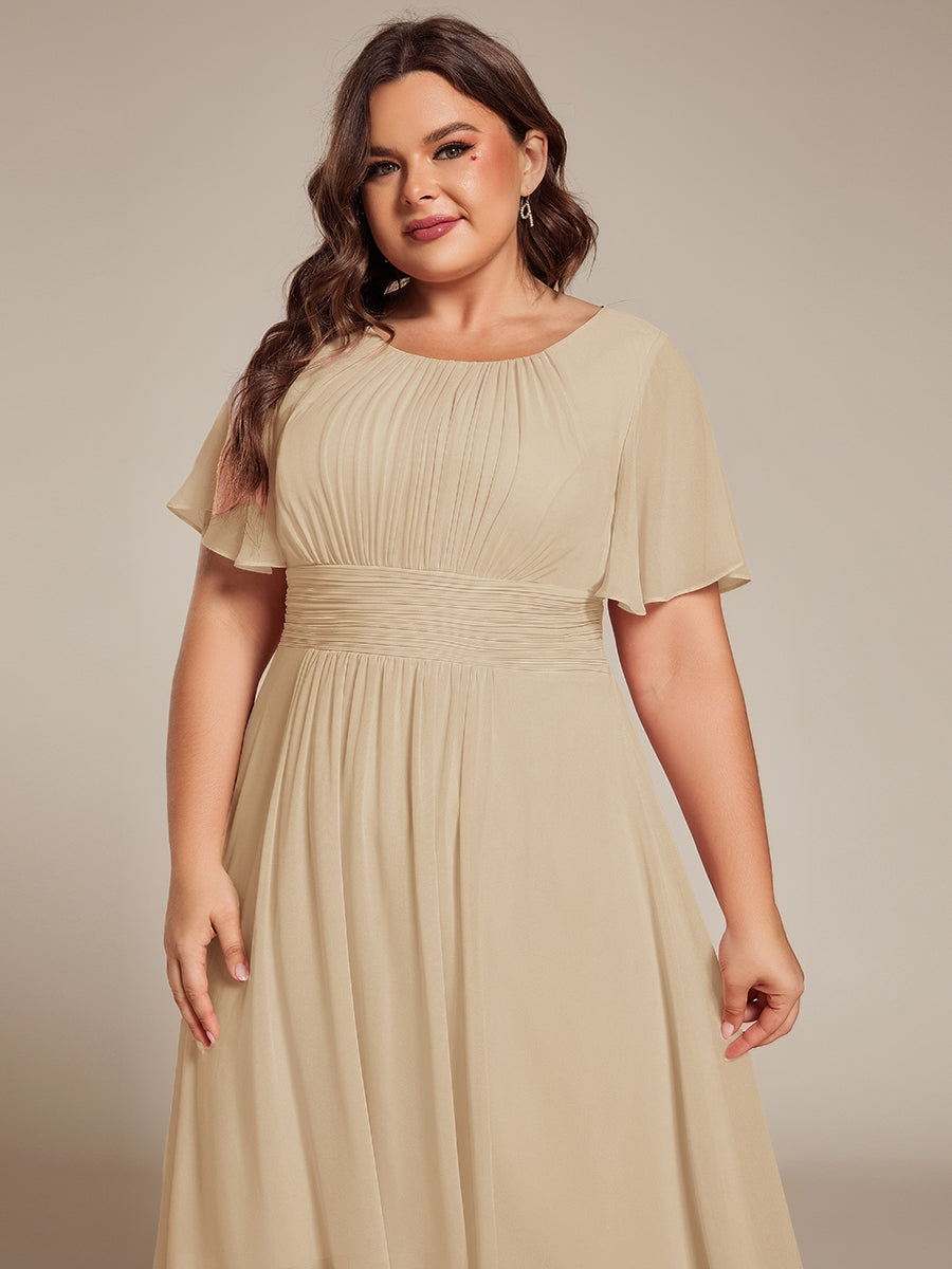 Robe d'invité de mariage trapèze en mousseline fluide à encolure ronde et longueur au genou #Couleur_Charbon