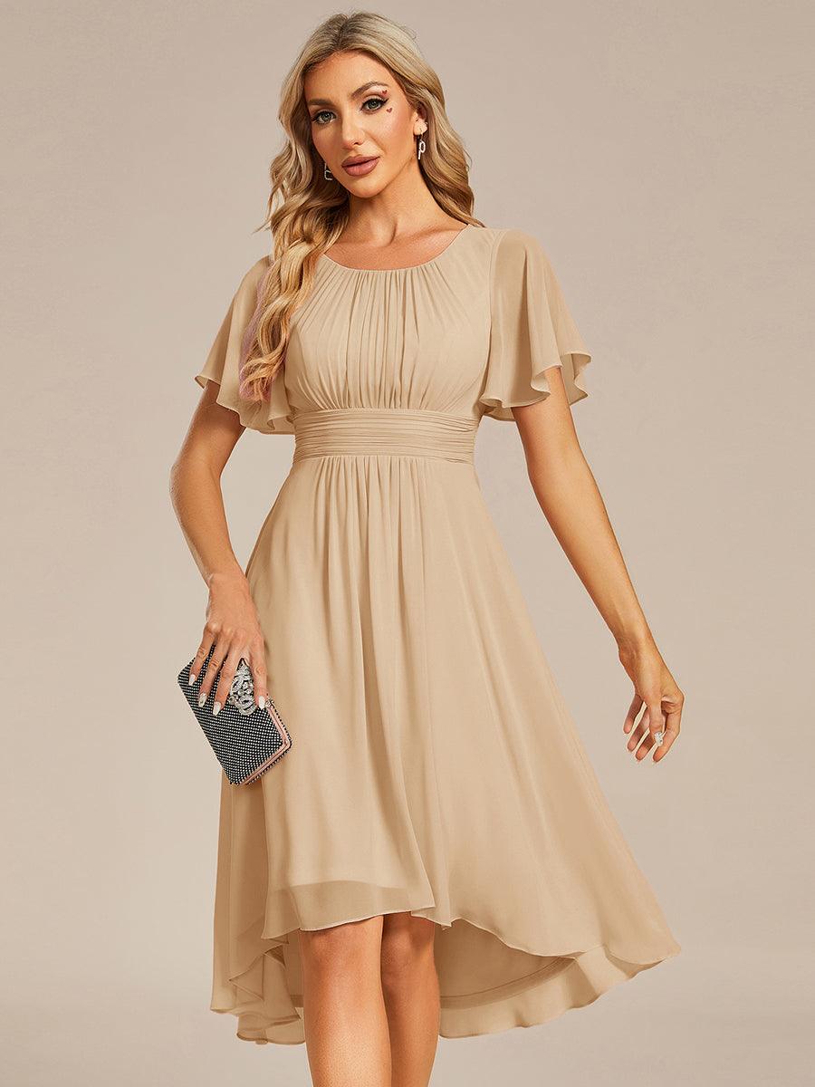 Robe d'invité de mariage trapèze en mousseline fluide à encolure ronde et longueur au genou #Couleur_Charbon