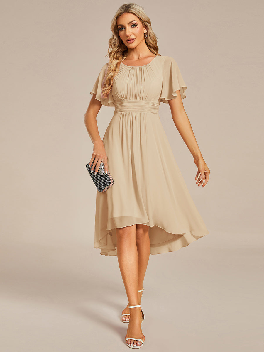 Robe d'invité de mariage trapèze en mousseline fluide à encolure ronde et longueur au genou #Couleur_Charbon