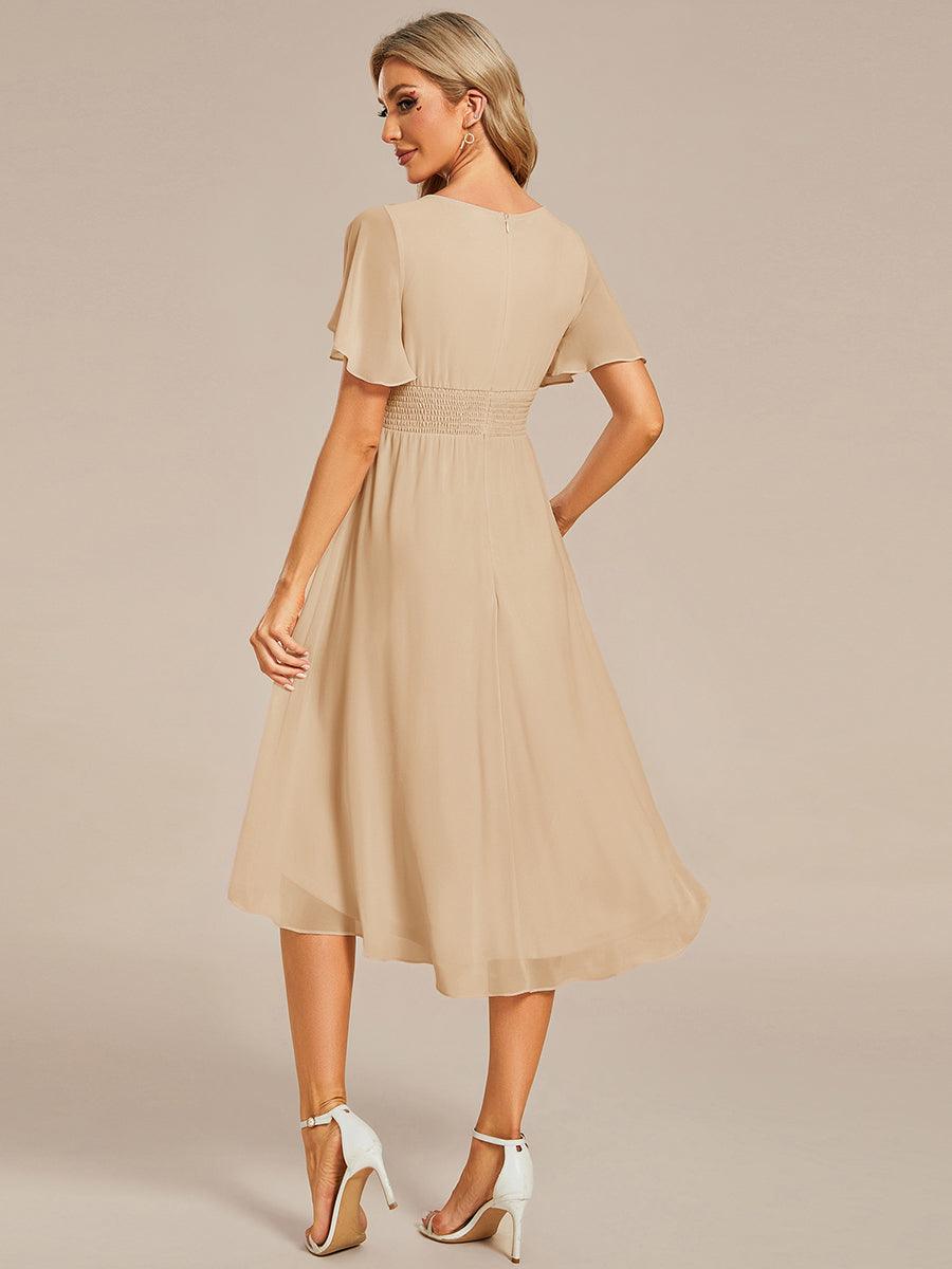 Robe d'invité de mariage trapèze en mousseline fluide à encolure ronde et longueur au genou #Couleur_Charbon