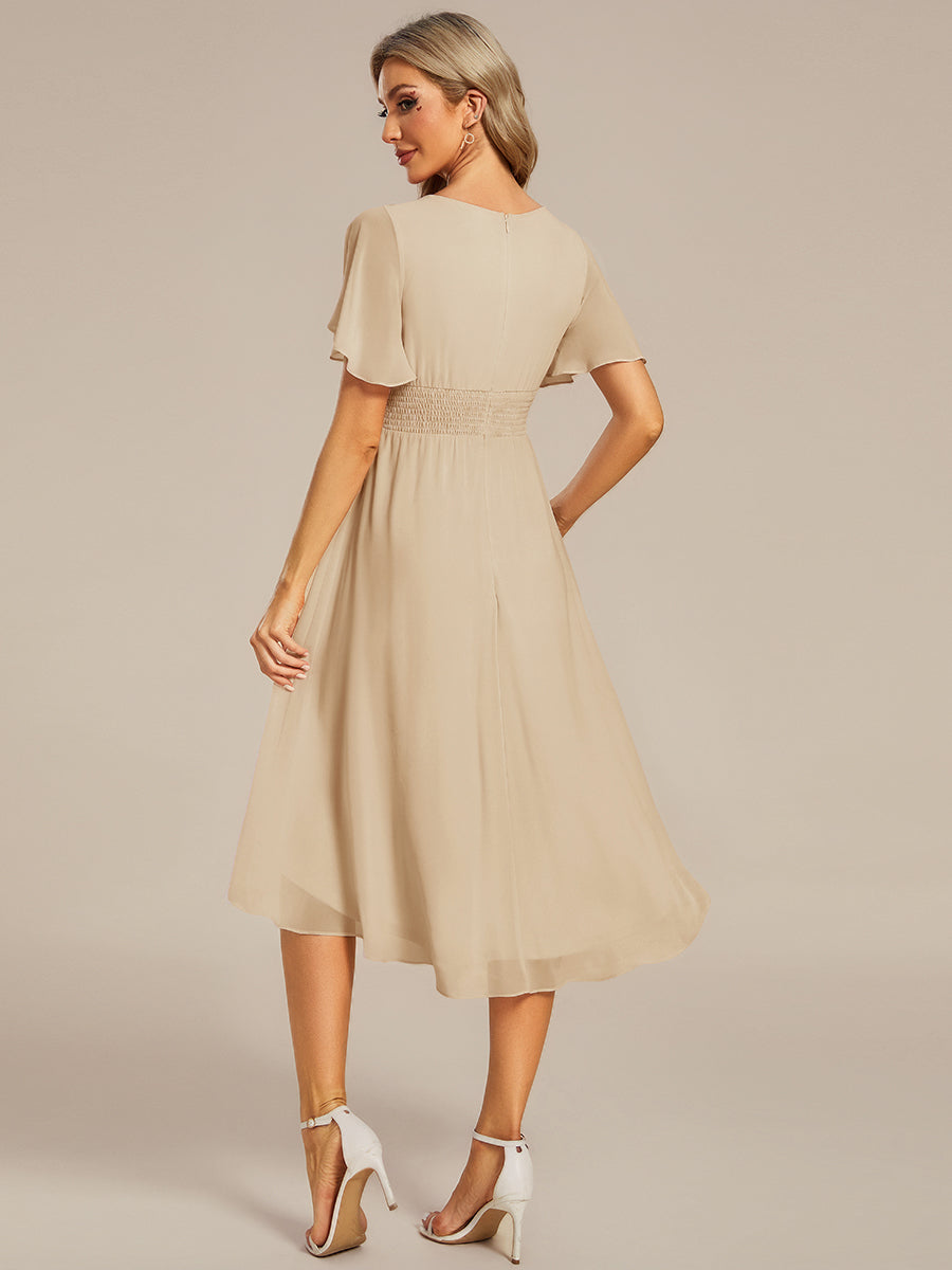 Robe d'invité de mariage trapèze en mousseline fluide à encolure ronde et longueur au genou #Couleur_Charbon