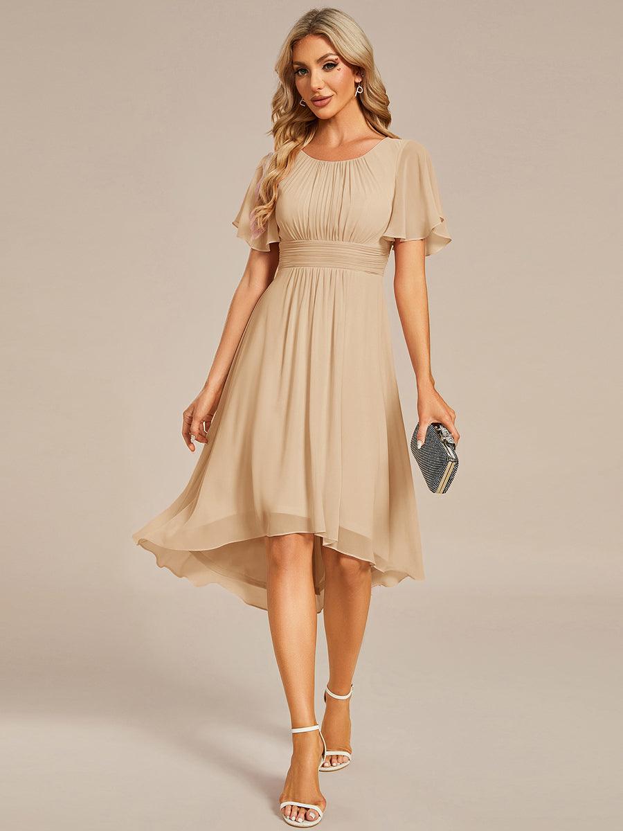 Robe d'invité de mariage trapèze en mousseline fluide à encolure ronde et longueur au genou #Couleur_Charbon