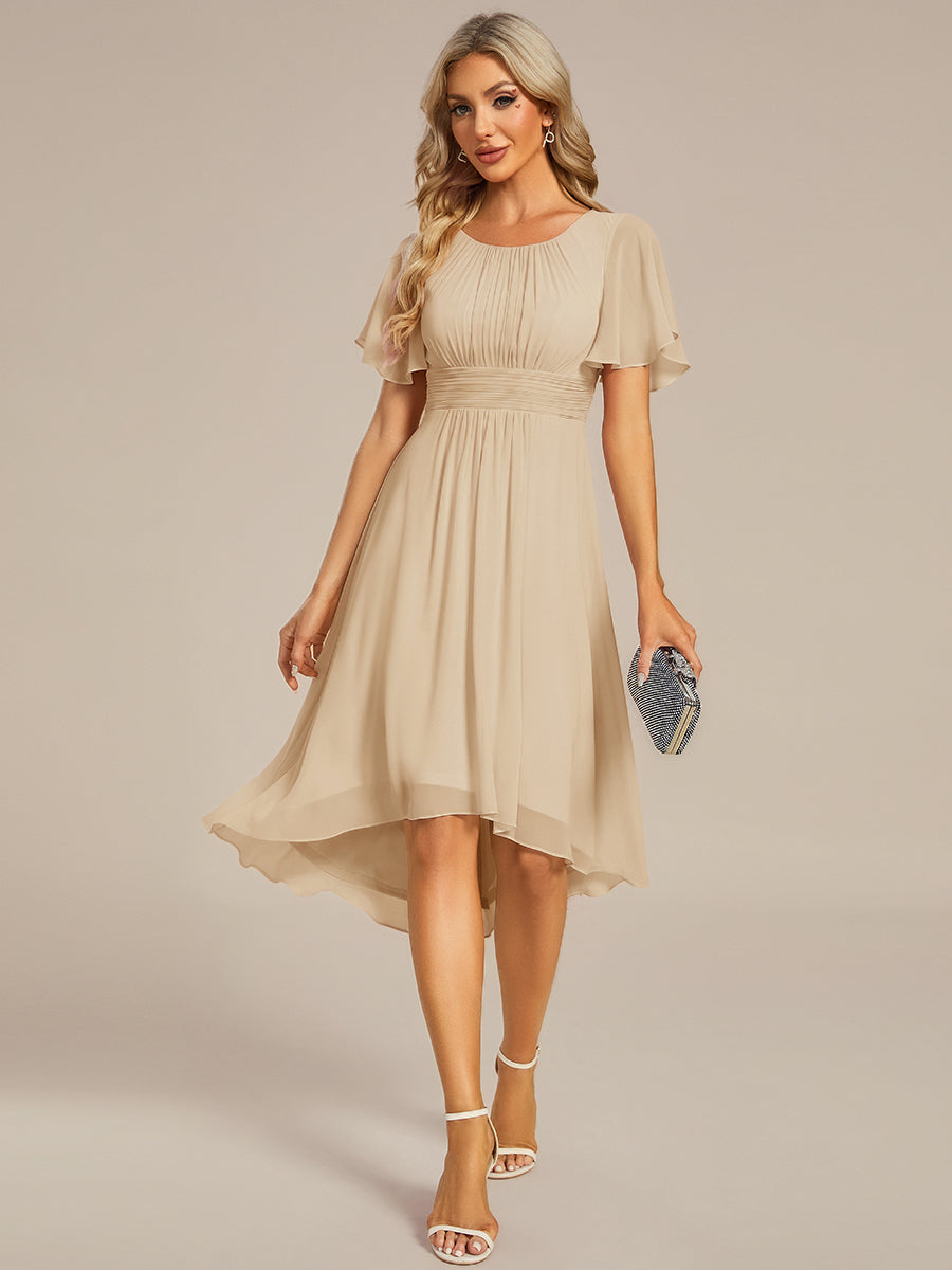 Robe d'invité de mariage trapèze en mousseline fluide à encolure ronde et longueur au genou #Couleur_Charbon
