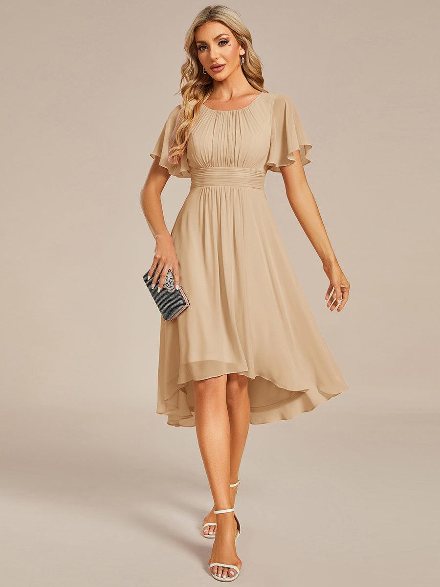 Robe d'invité de mariage trapèze en mousseline fluide à encolure ronde et longueur au genou #Couleur_Charbon