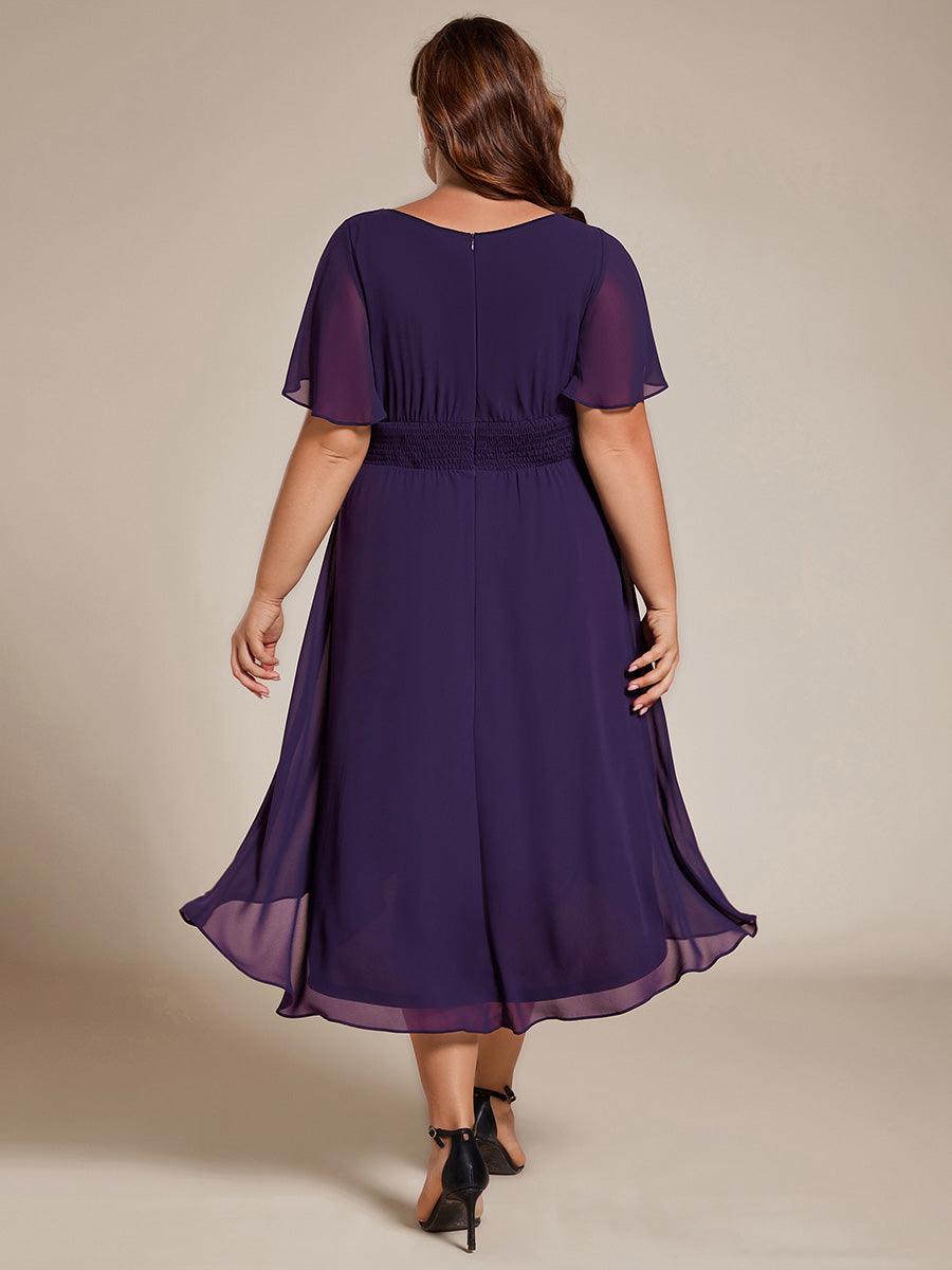 Robe d'invité de mariage trapèze en mousseline fluide à encolure ronde et longueur au genou #Couleur_Violet Fonce