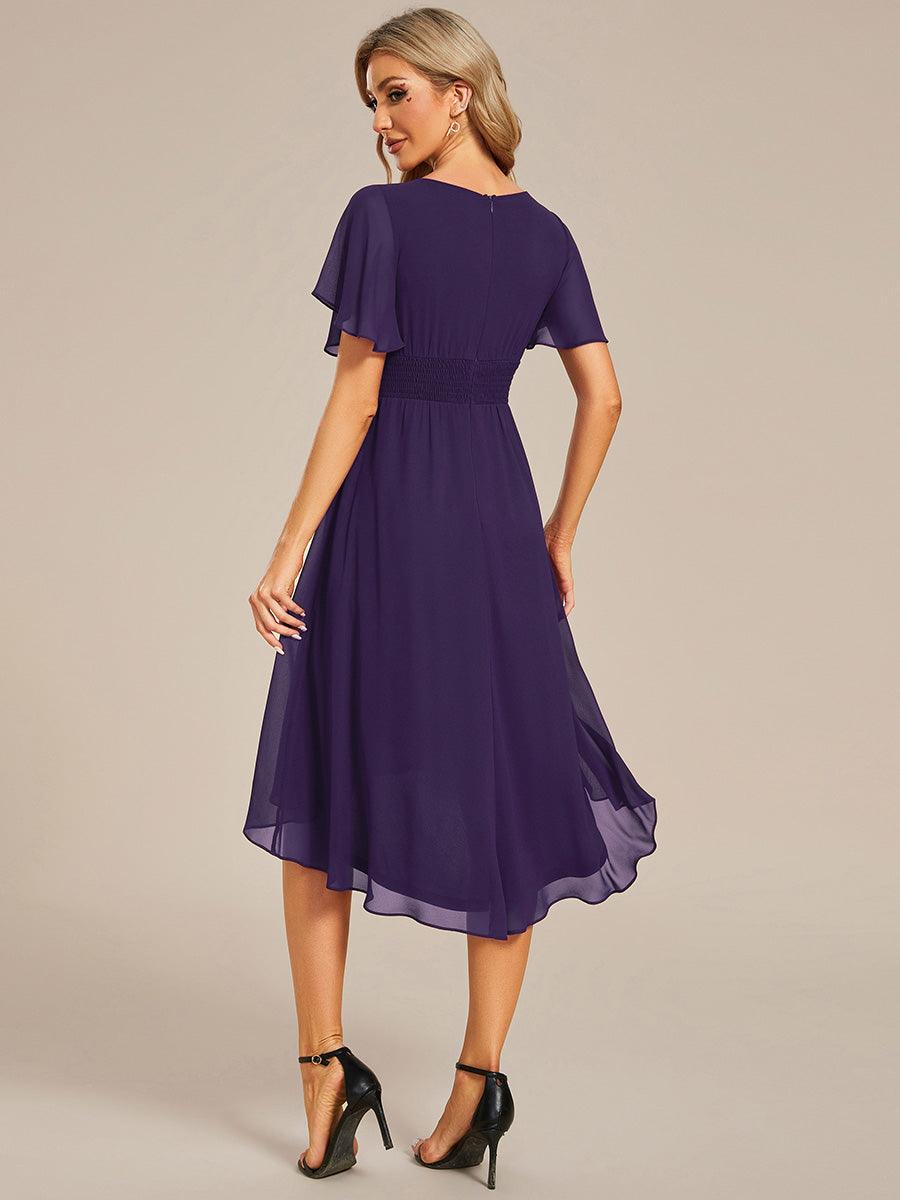 Robe d'invité de mariage trapèze en mousseline fluide à encolure ronde et longueur au genou #Couleur_Violet Fonce