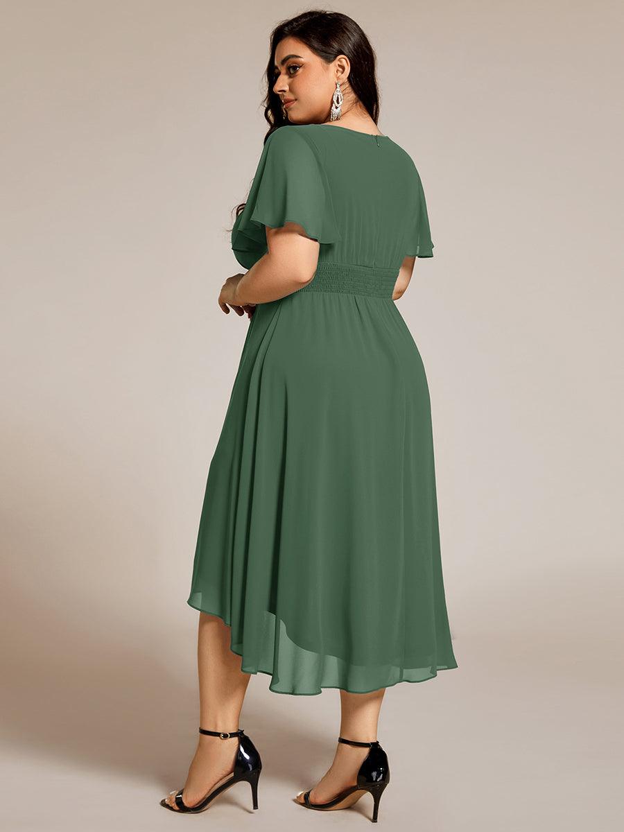 Robe d'invité de mariage trapèze en mousseline fluide à encolure ronde et longueur au genou #Couleur_Eucalyptus