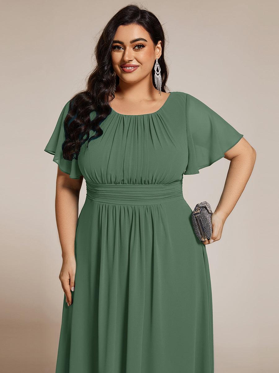 Robe d'invité de mariage trapèze en mousseline fluide à encolure ronde et longueur au genou #Couleur_Eucalyptus