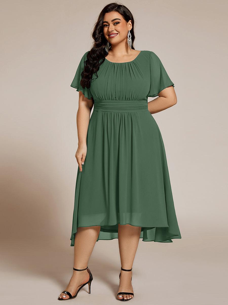 Robe d'invité de mariage trapèze en mousseline fluide à encolure ronde et longueur au genou #Couleur_Eucalyptus