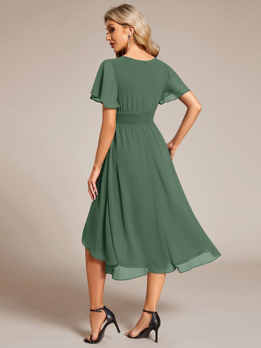 Robe d'invité de mariage trapèze en mousseline fluide à encolure ronde et longueur au genou #Couleur_Eucalyptus