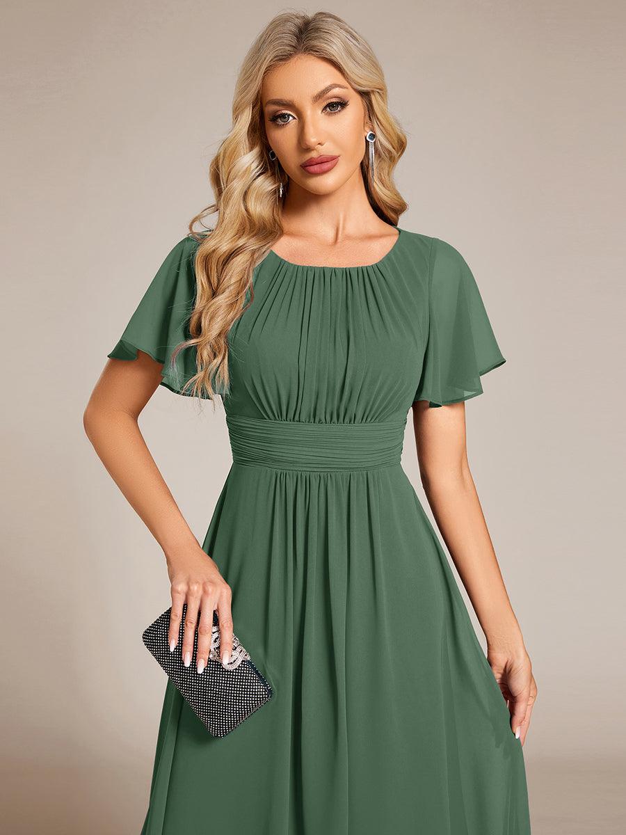 Robe d'invité de mariage trapèze en mousseline fluide à encolure ronde et longueur au genou #Couleur_Eucalyptus
