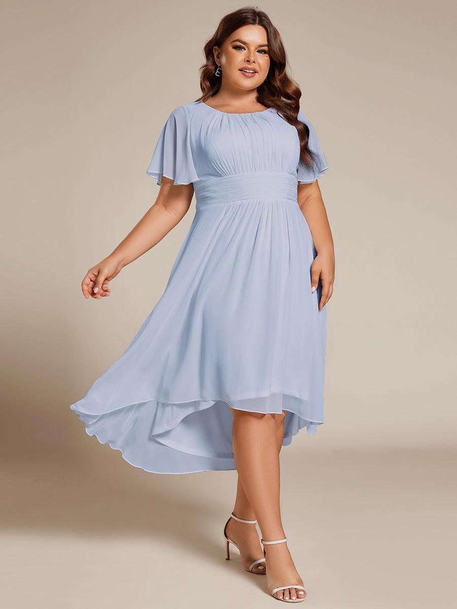 Robe d'invité de mariage trapèze en mousseline fluide à encolure ronde et longueur au genou #Couleur_Bleu Glace