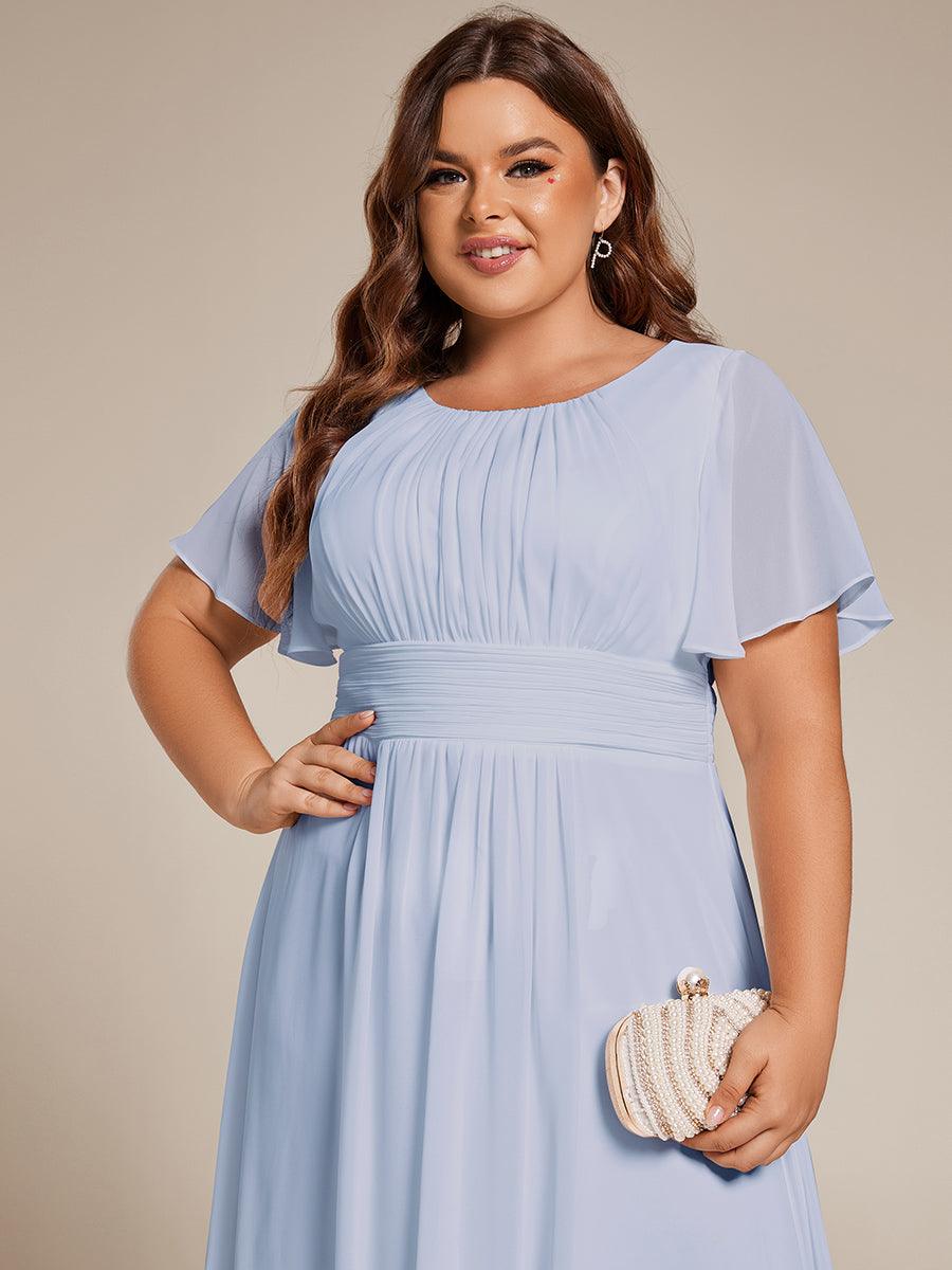 Robe d'invité de mariage trapèze en mousseline fluide à encolure ronde et longueur au genou #Couleur_Bleu Glace