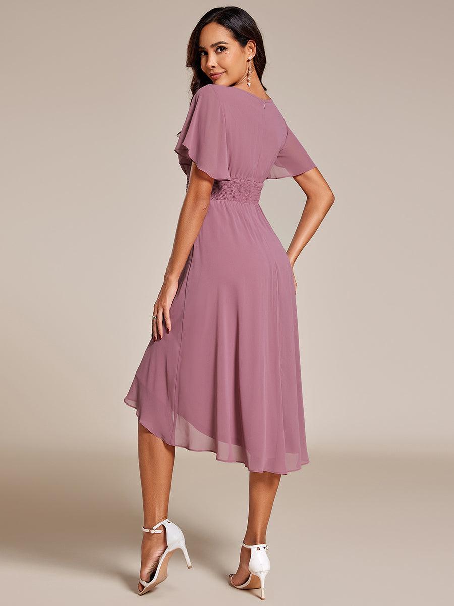 Robe d'invité de mariage trapèze en mousseline fluide à encolure ronde et longueur au genou #Couleur_Orchidee
