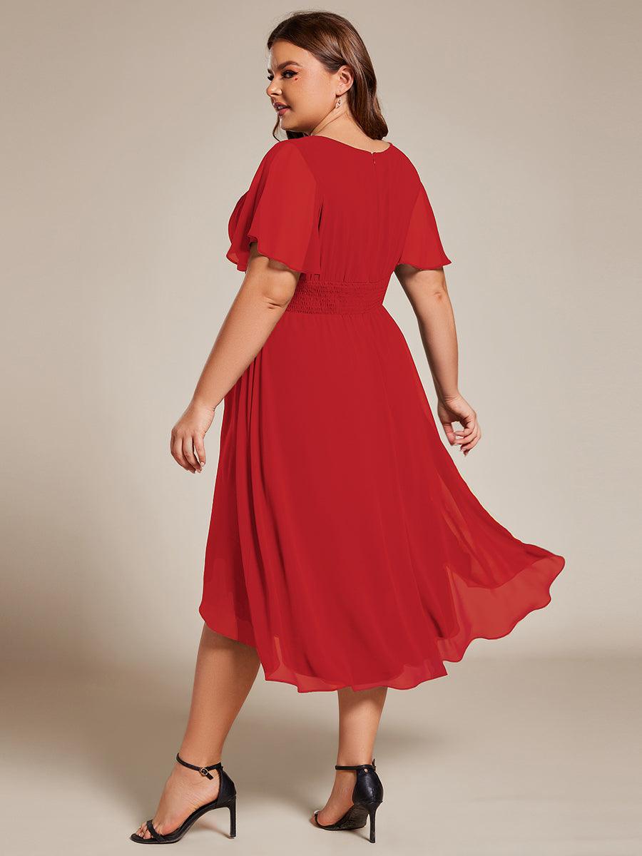 Robe d'invité de mariage trapèze en mousseline fluide à encolure ronde et longueur au genou #Couleur_Rouge