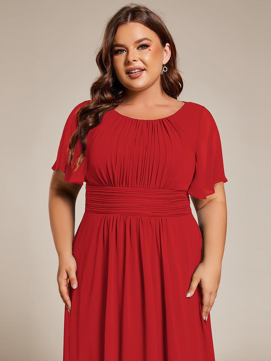 Robe d'invité de mariage trapèze en mousseline fluide à encolure ronde et longueur au genou #Couleur_Rouge