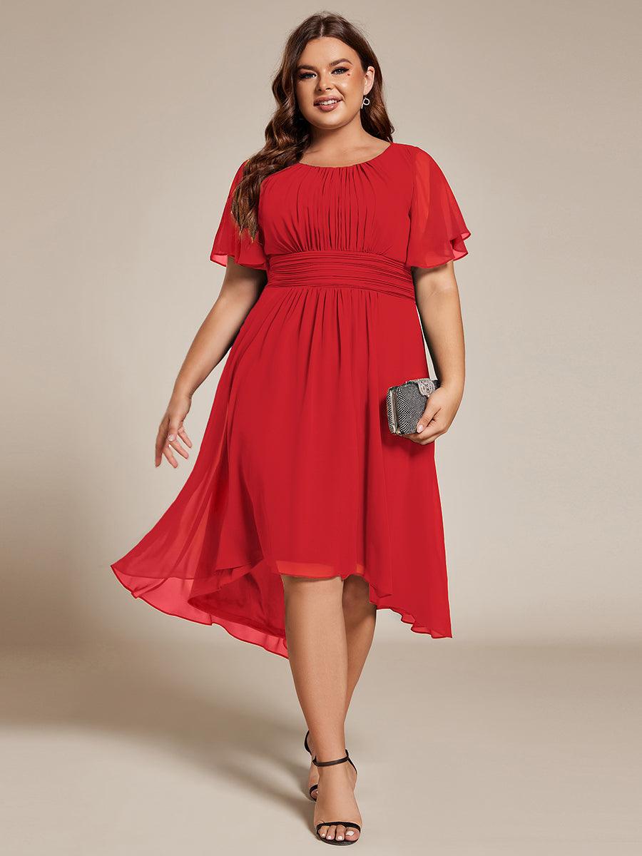 Robe d'invité de mariage trapèze en mousseline fluide à encolure ronde et longueur au genou #Couleur_Rouge