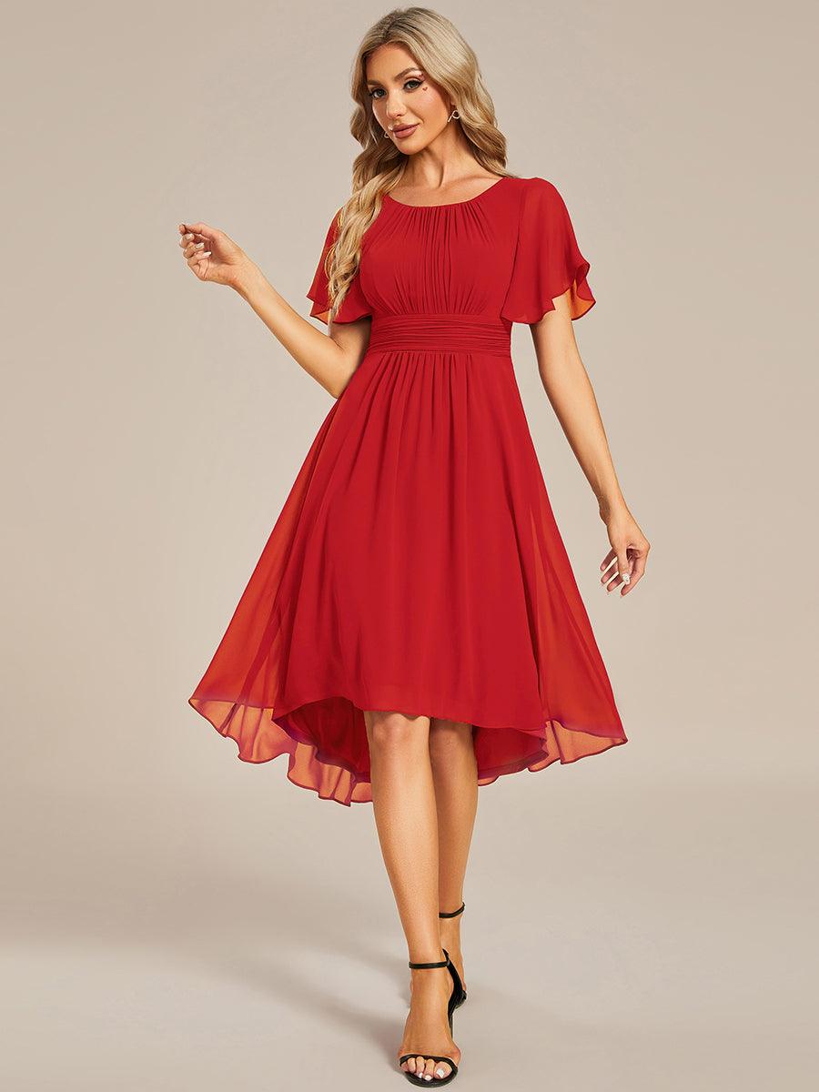 Robe d'invité de mariage trapèze en mousseline fluide à encolure ronde et longueur au genou #Couleur_Rouge