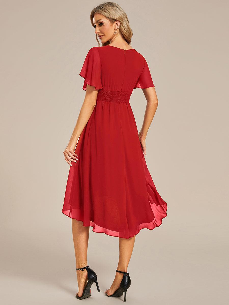 Robe d'invité de mariage trapèze en mousseline fluide à encolure ronde et longueur au genou #Couleur_Rouge