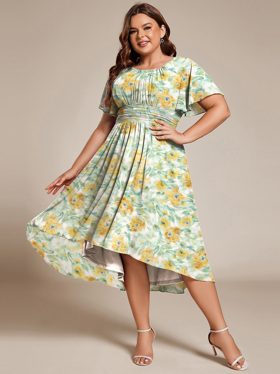 ever EDEN|Robe d'invité de mariage trapèze en mousseline fluide à encolure ronde et longueur au genou #Couleur_Fougère Ensoleillée