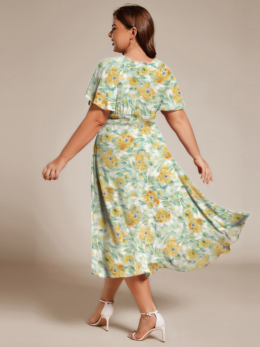 ever EDEN|Robe d'invité de mariage trapèze en mousseline fluide à encolure ronde et longueur au genou #Couleur_Fougère Ensoleillée