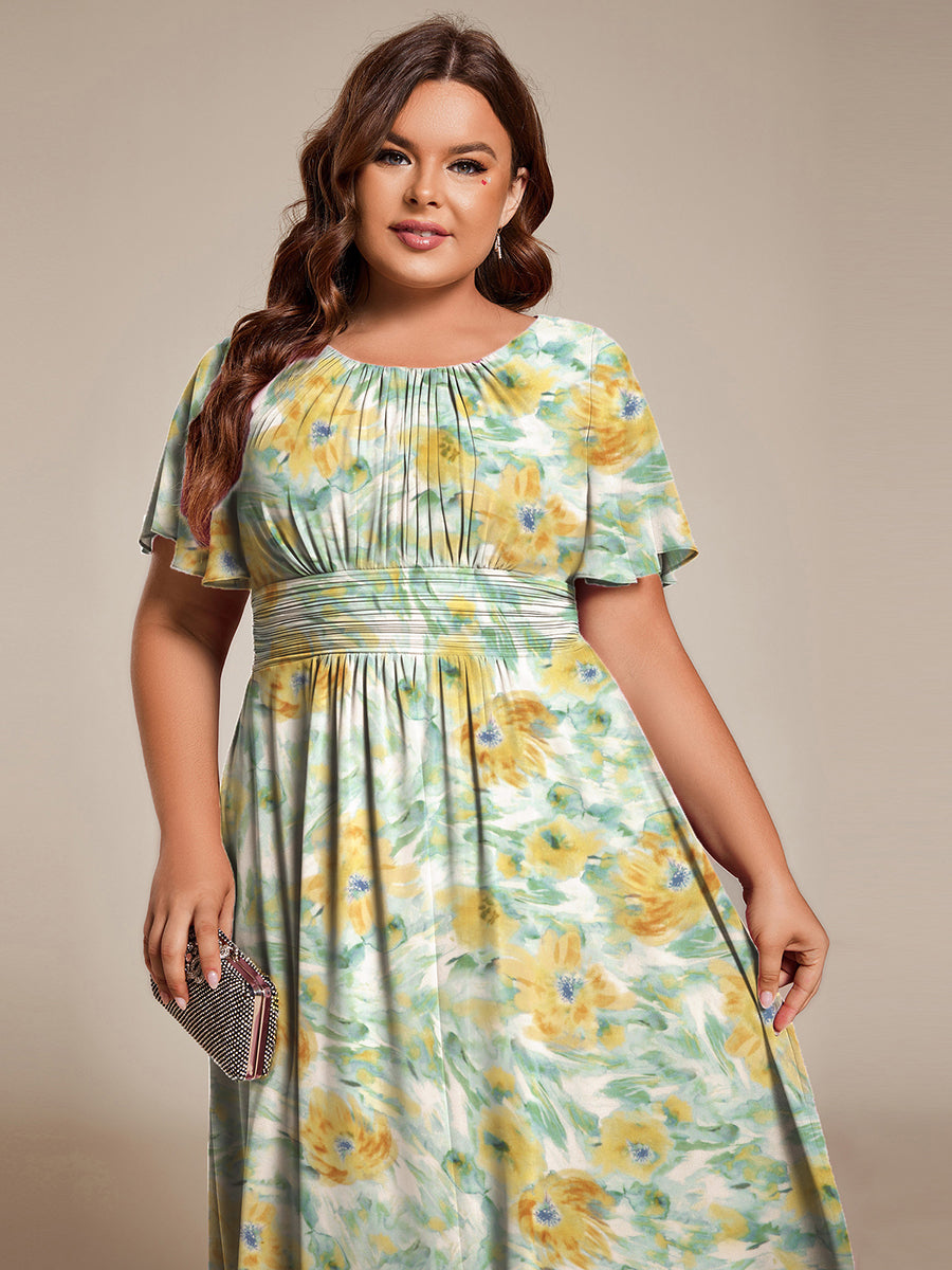 ever EDEN|Robe d'invité de mariage trapèze en mousseline fluide à encolure ronde et longueur au genou #Couleur_Fougère Ensoleillée